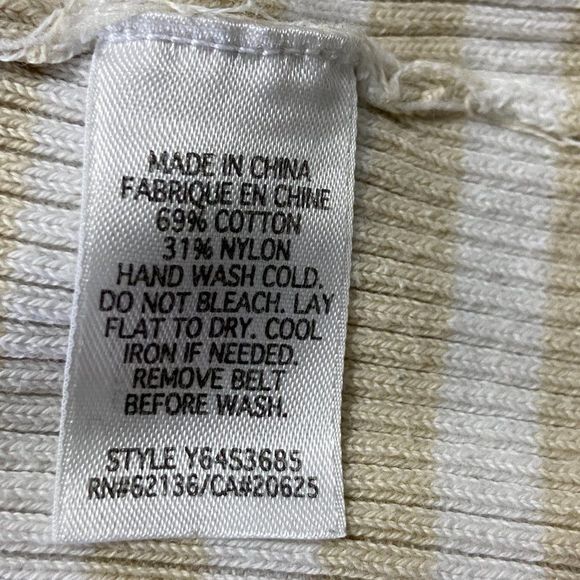 🌿4/$35 🌿GUESS‎ Beige & White Striped Button Down Swoop Neck - Picture 6 of 7